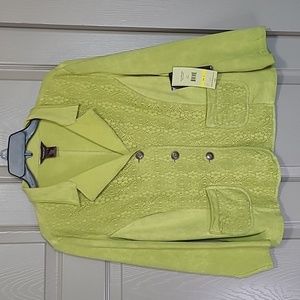 NWT Multiples chartreuse lace boho green 3 button blazer size medium